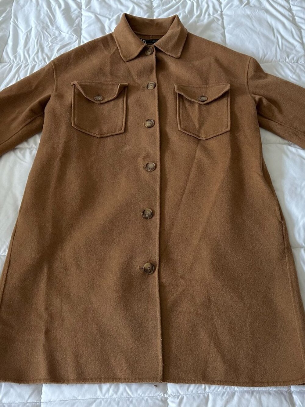 ZARA CAMEL WOOL LONG SHIRT COAT – SIZE S